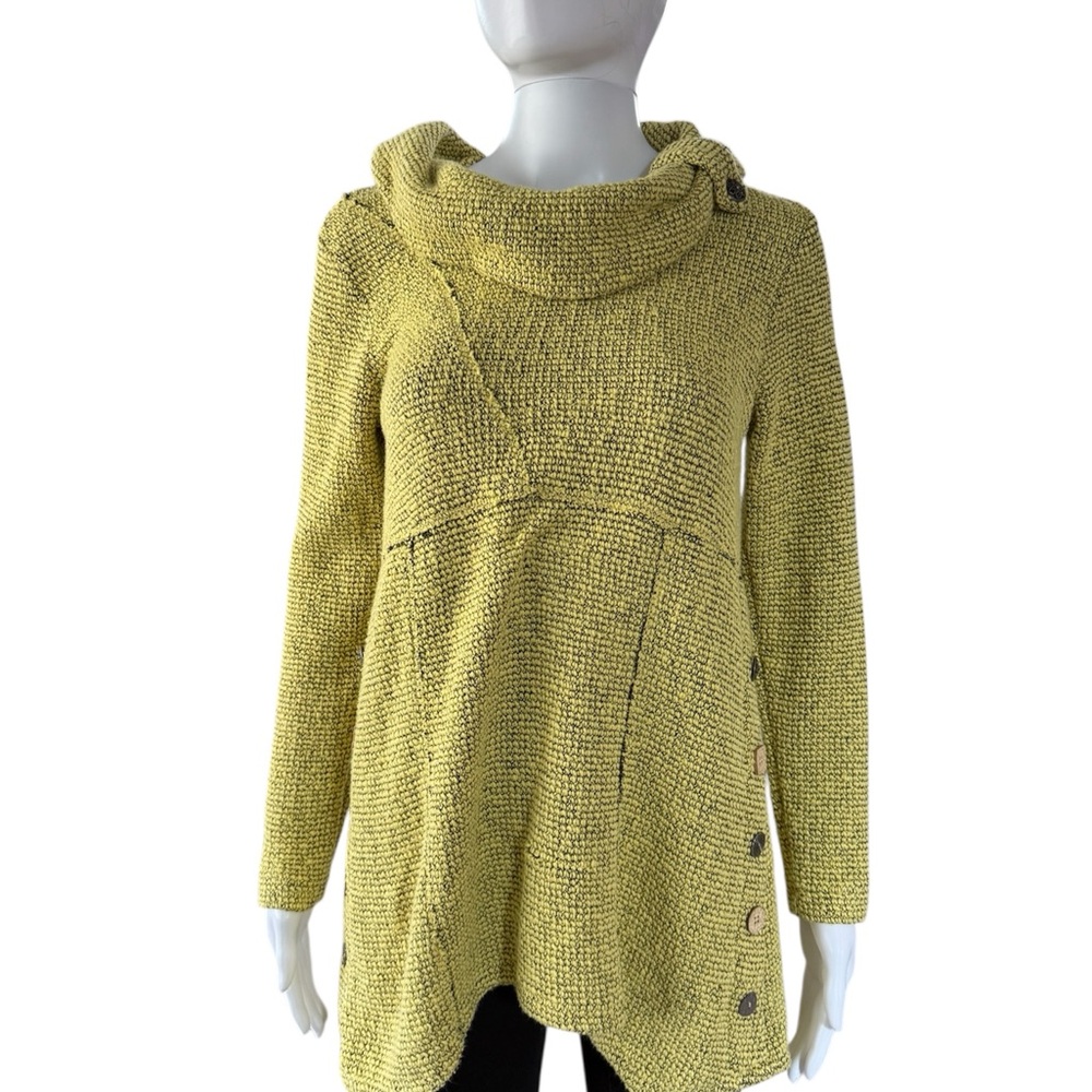 Ali Miles chartreuse Cowl Neck Sweater tunic with Button Accents